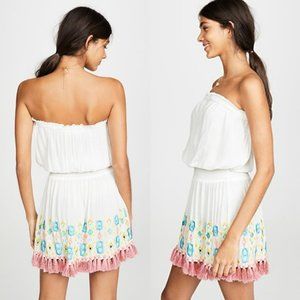 Ramy Brook Isobel Strapless Blouson Embroidered Fringe Dress White Size L